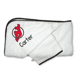 Infant White New Jersey Devils Personalized Hooded Towel & Mitt Set